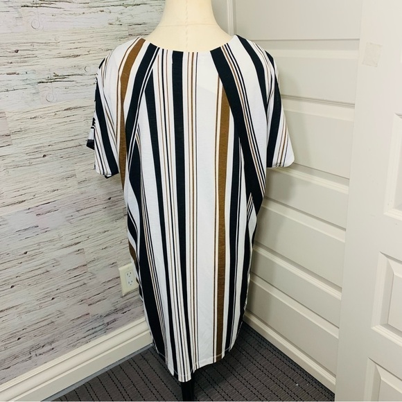 Azul By Moussy Shirt Dress Sz S White Coastal Striped Short Sleeves Midi Shif - Picture 6 of 13